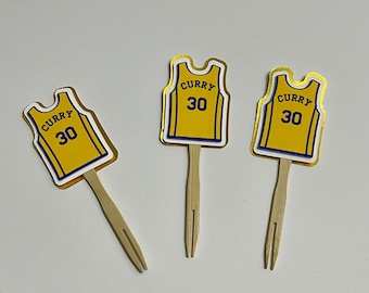 Basketball Jersey Cupcake Toppers, Golden State Theme (Set of 12)