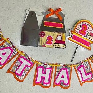 Pink Excavator Banner / Excavator Party decorations/ Excavator Birthday/ Pink Bulldozer/ Pink Construction Banner