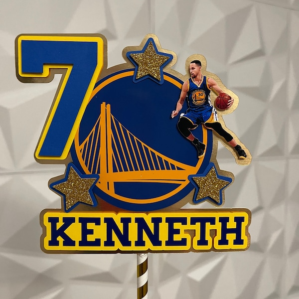 Personalized Golden State Cake Topper, Steph Curry Birthday Decor