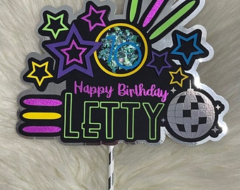 Neon Glitter Birthday Cake Topper: Custom Party Decoration
