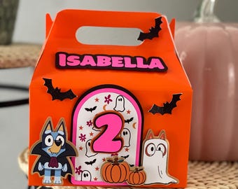 Spooky Bluey Party Favor Boxes: Halloween Birthday Treat Box (Set of 6)