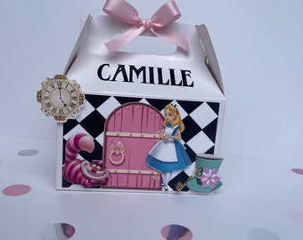 Alice in Wonderland Favor Boxes: 3D Gold Accent Party Decor (Set of 6)