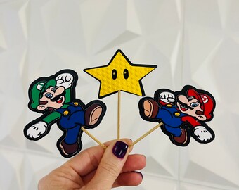 Set of 12 Mario Bros cup cake topper/ Mario Party Decoration