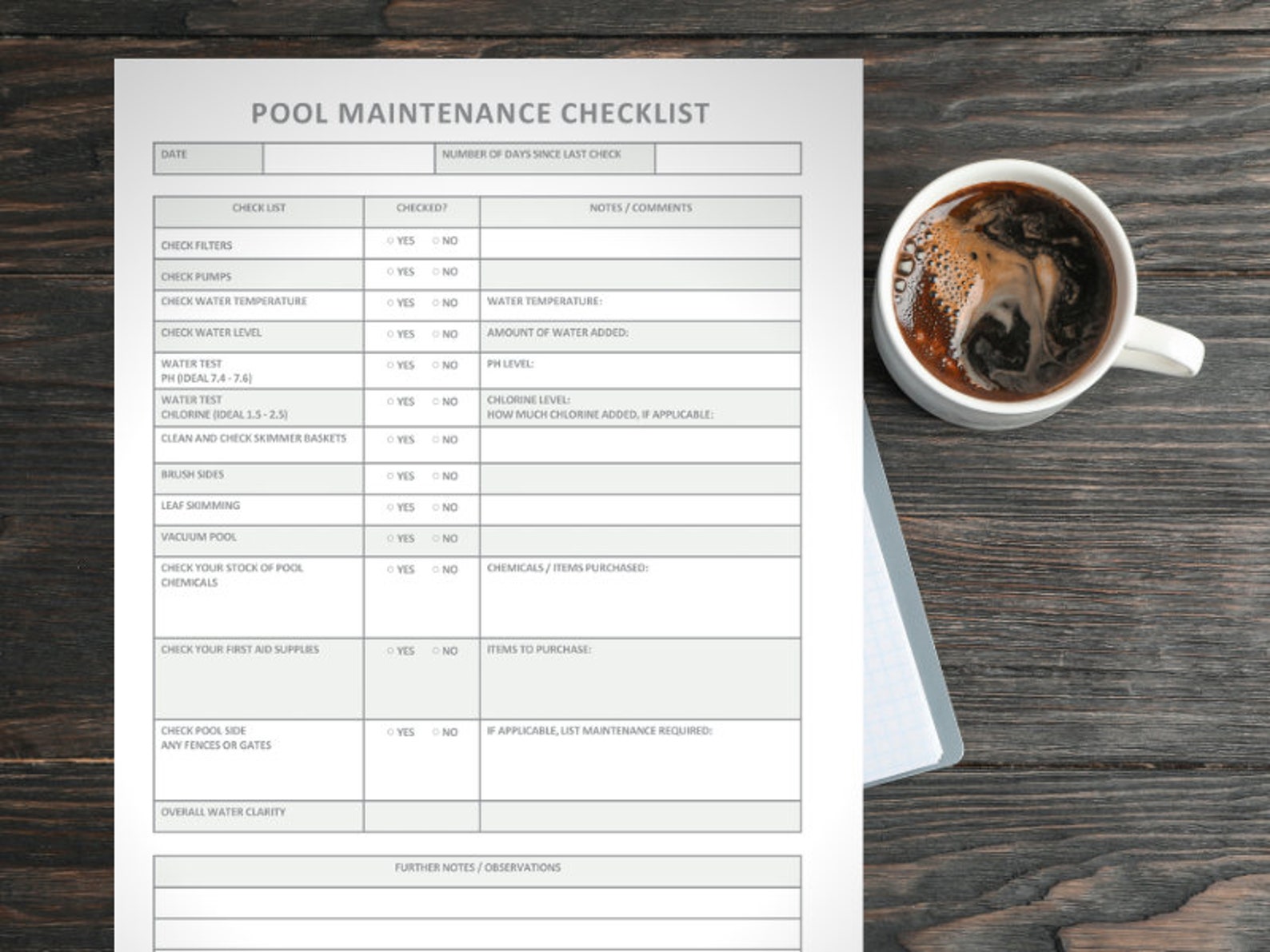 Pool Maintenance Log Printable Digital Instant Download - Etsy UK