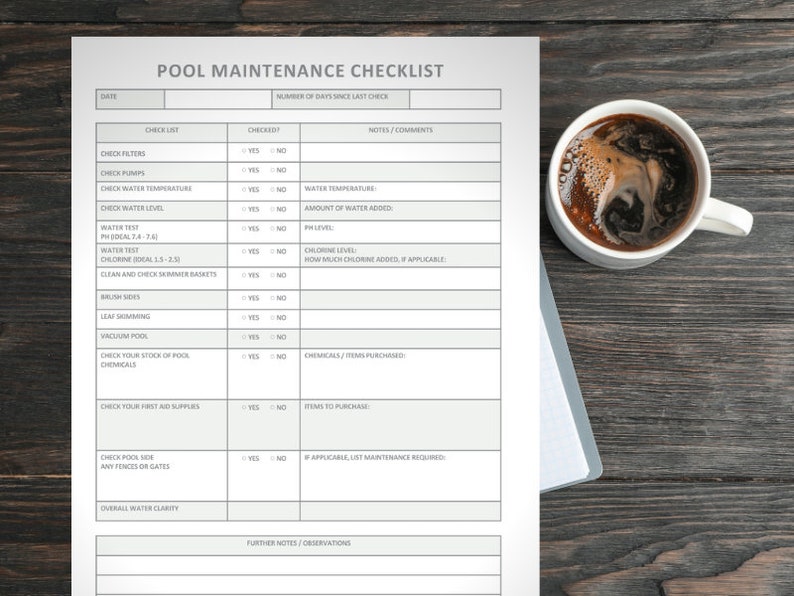 Pool Maintenance Log Printable Digital Instant Download Etsy