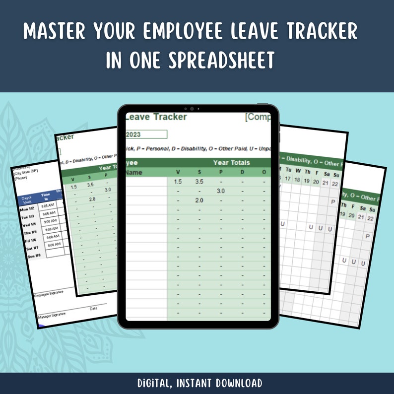 Employee Leave Tracker, Excel Spreadsheet, Digital, Instant Download
