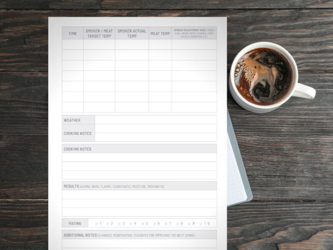 Meat Smoking Log Printable Smoked Meat Log Grilling Log Etsy