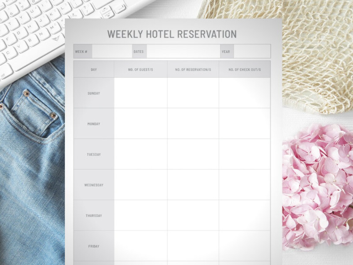 Hotel Reservation Logbook Printable, Digital, Instant Download Etsy