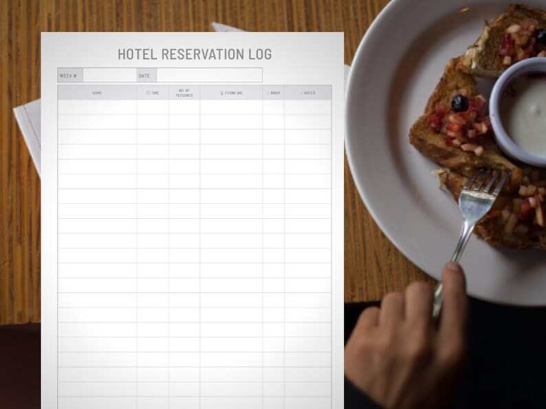 Hotel Reservation Logbook Printable, Digital, Instant Download Etsy