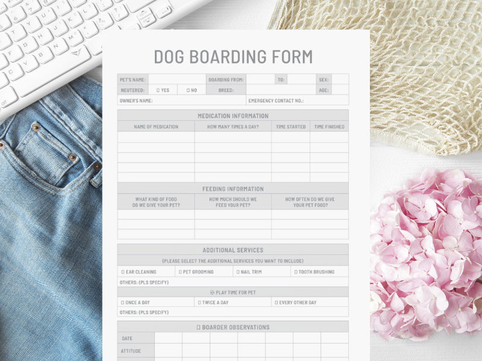 Dog Boarding Logbook Printable Digital instant Download | Etsy