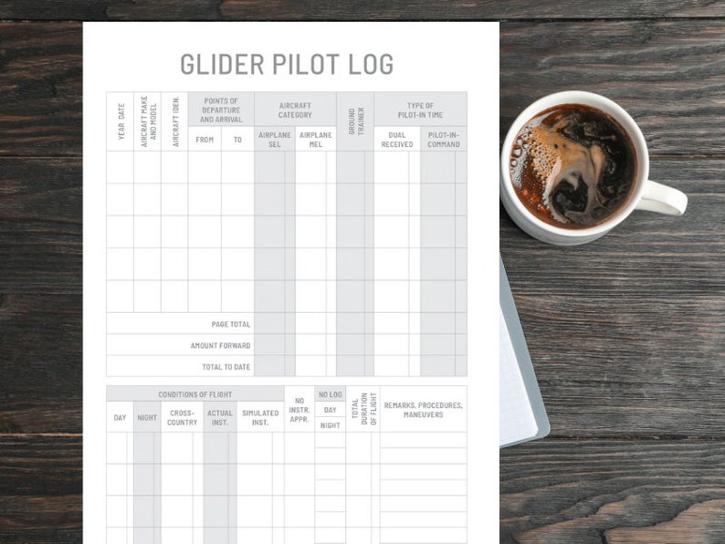 Glider Pilot Logbook Printable Digital Instant Download Etsy