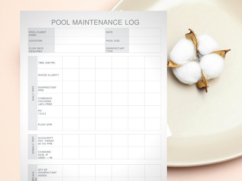 Hot Tub Pool Logbook Printable Digital Instant Download - Etsy UK