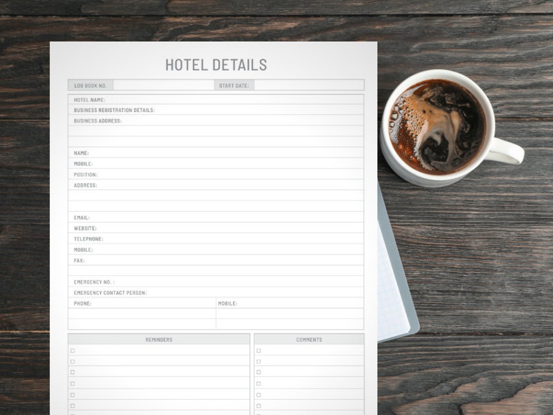 Hotel Reservation Logbook Printable, Digital, Instant Download - Etsy