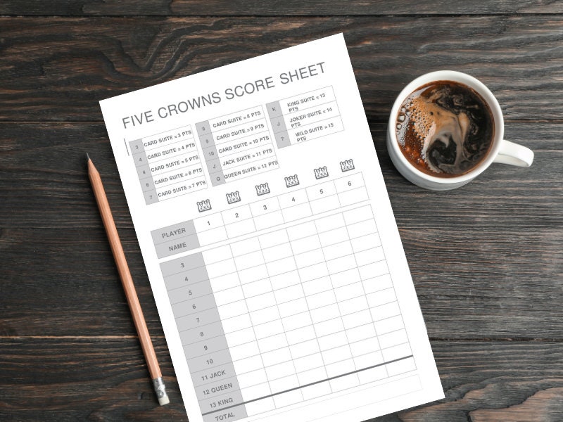 Five Crowns Score Sheet Printable Digital Instant Download - Etsy
