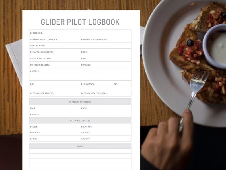 Glider Pilot Logbook Printable Digital Instant Download Etsy
