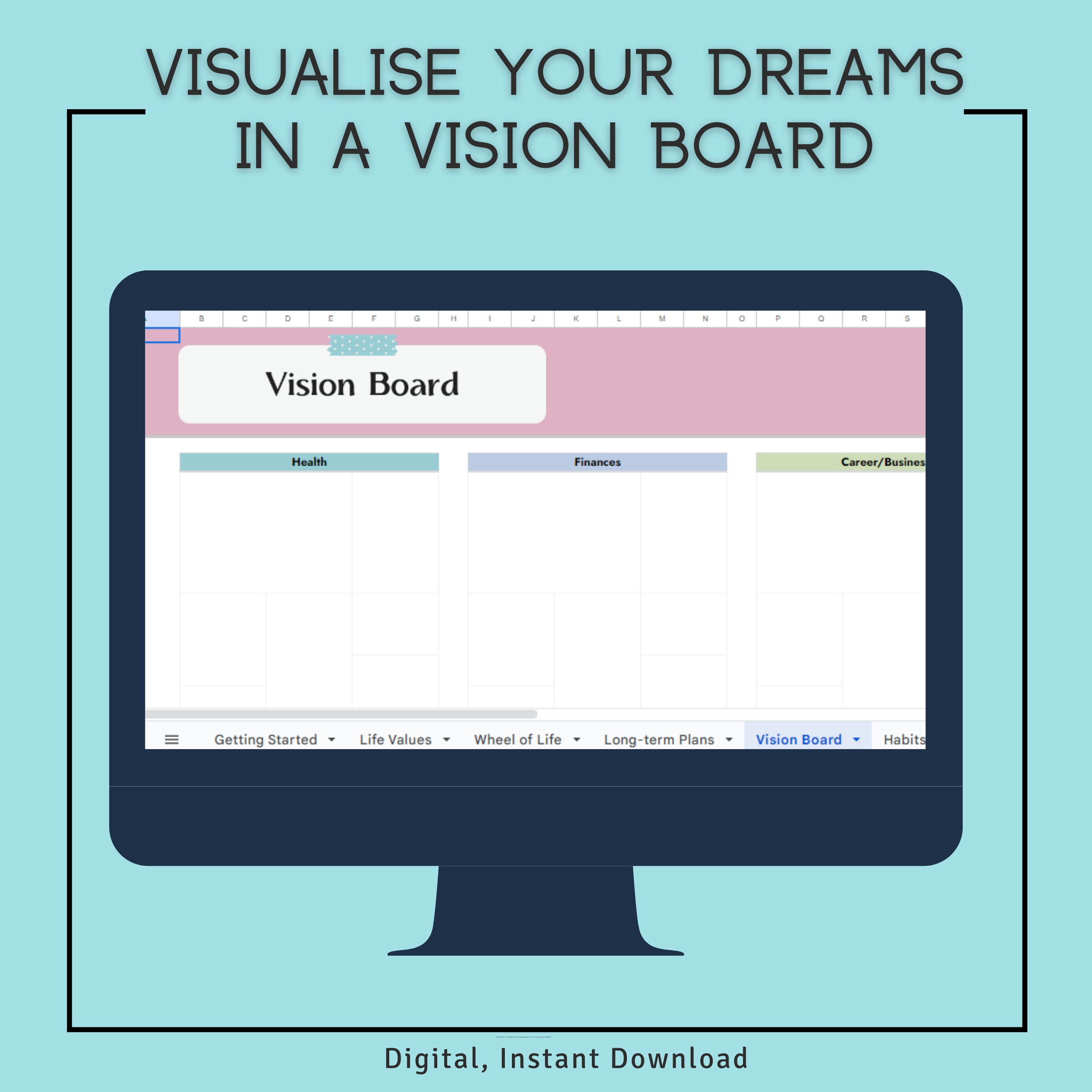 Vision Board and Life Planner, Google Sheet, Digital, Instant Download ...
