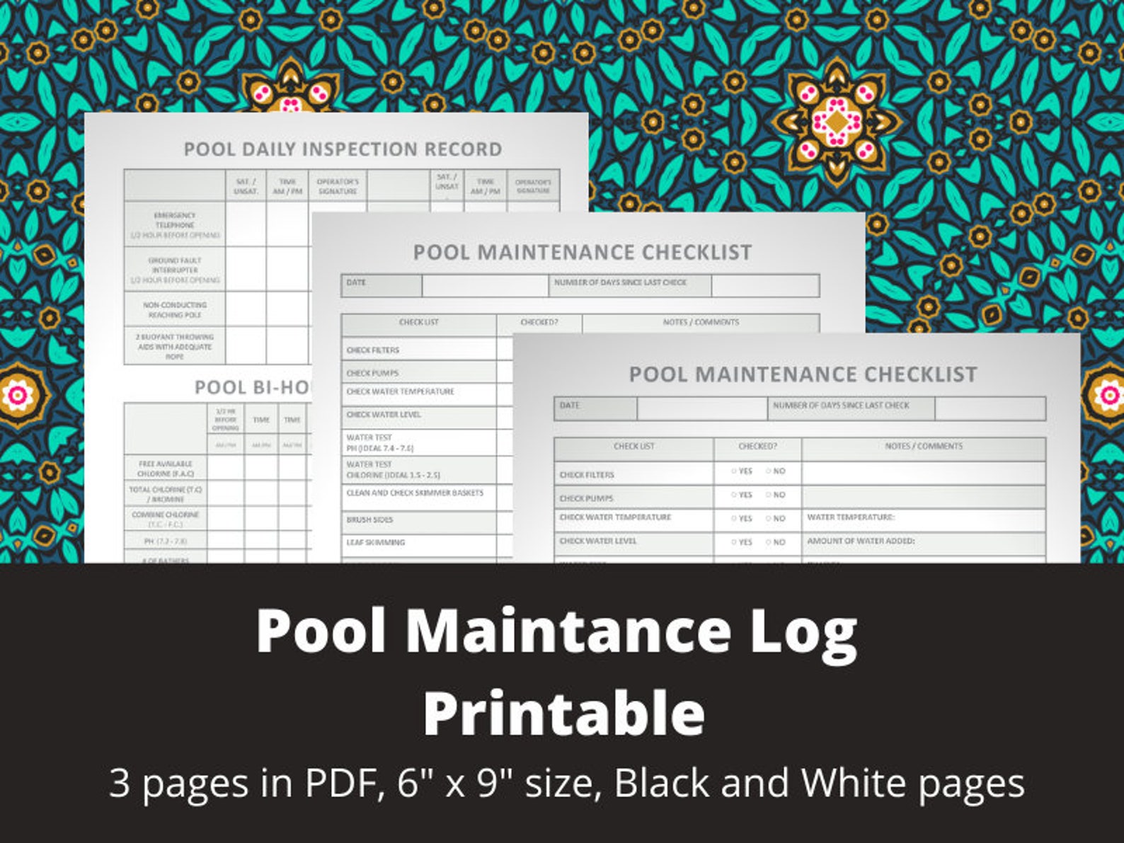 Pool Maintenance Log Printable Digital Instant Download Etsy UK