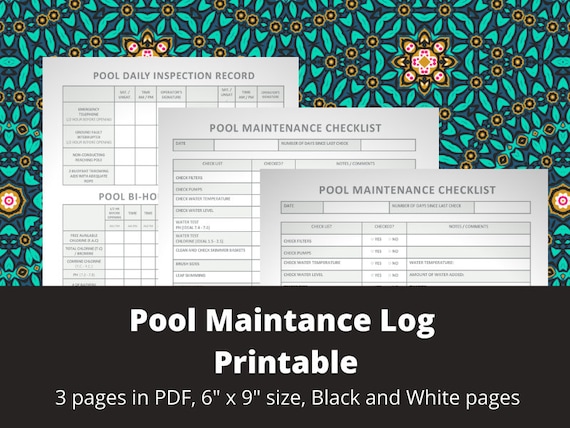 Pool Maintenance Log Printable Digital Instant Download | Etsy