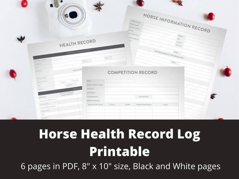 Horse Health Record Log Printable Digital Instant Download Etsy