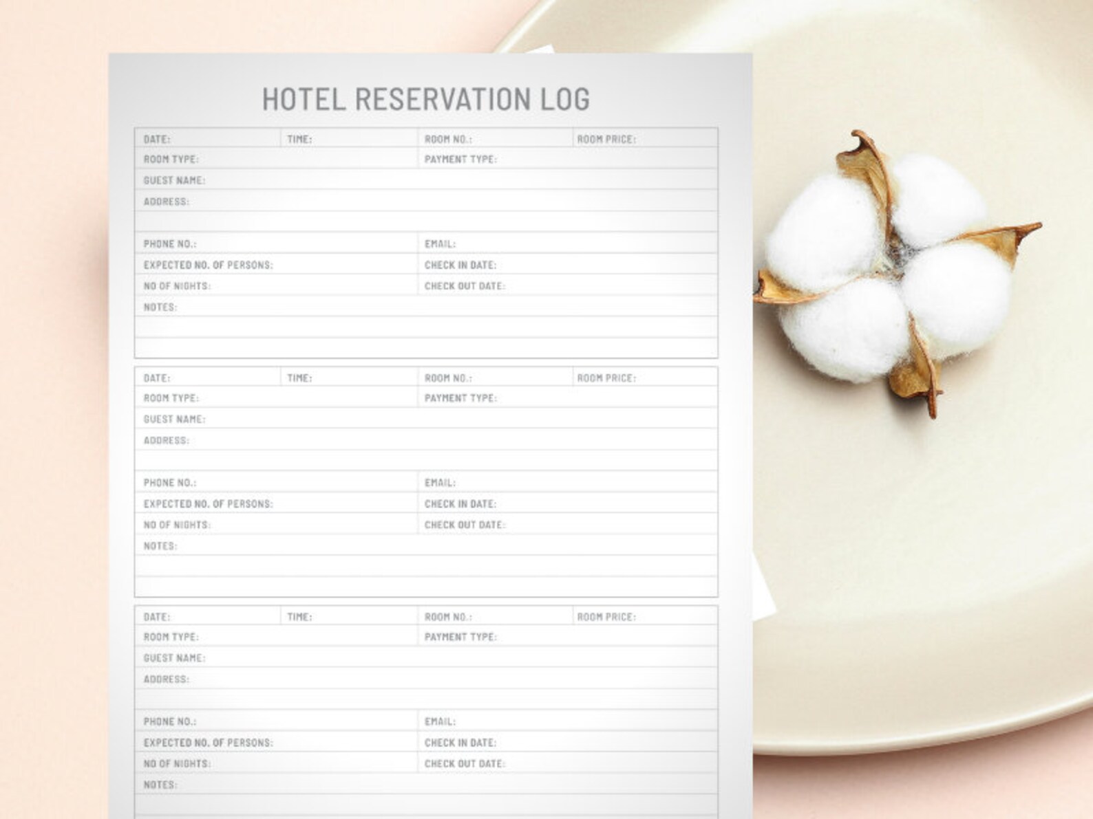 Hotel Reservation Logbook Printable, Digital, Instant Download Etsy