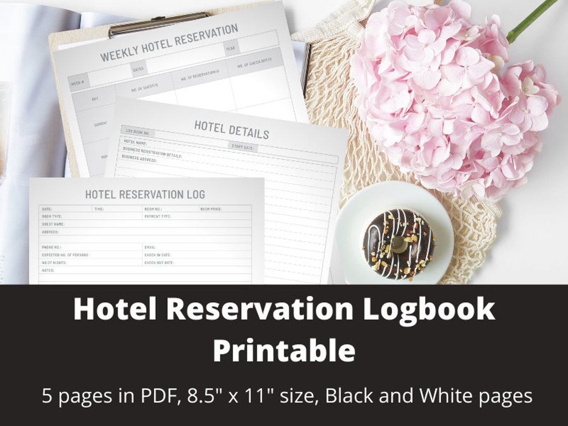 Hotel Reservation Logbook Printable, Digital, Instant Download Etsy