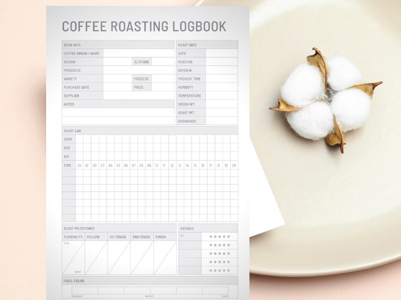 Coffee Roasting Log Printable Digital Instant Download Etsy Australia