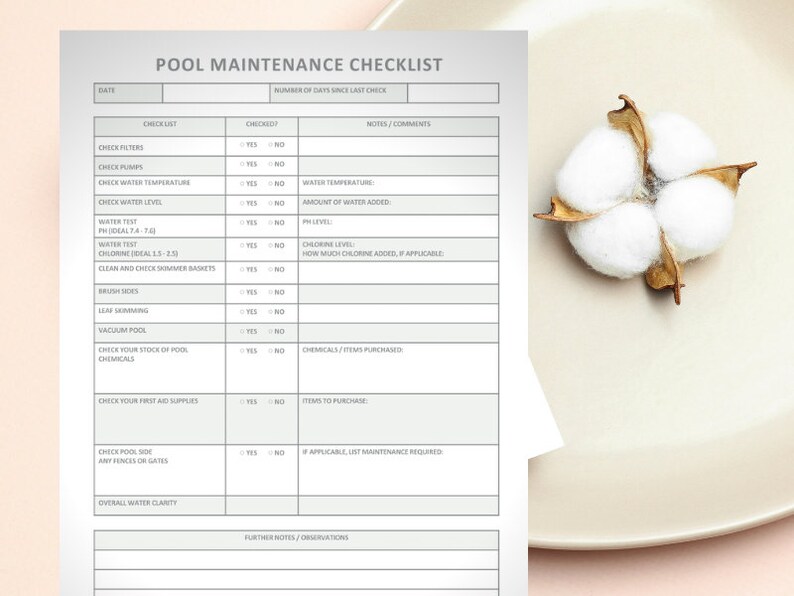 Pool Maintenance Log Printable Digital Instant Download Etsy