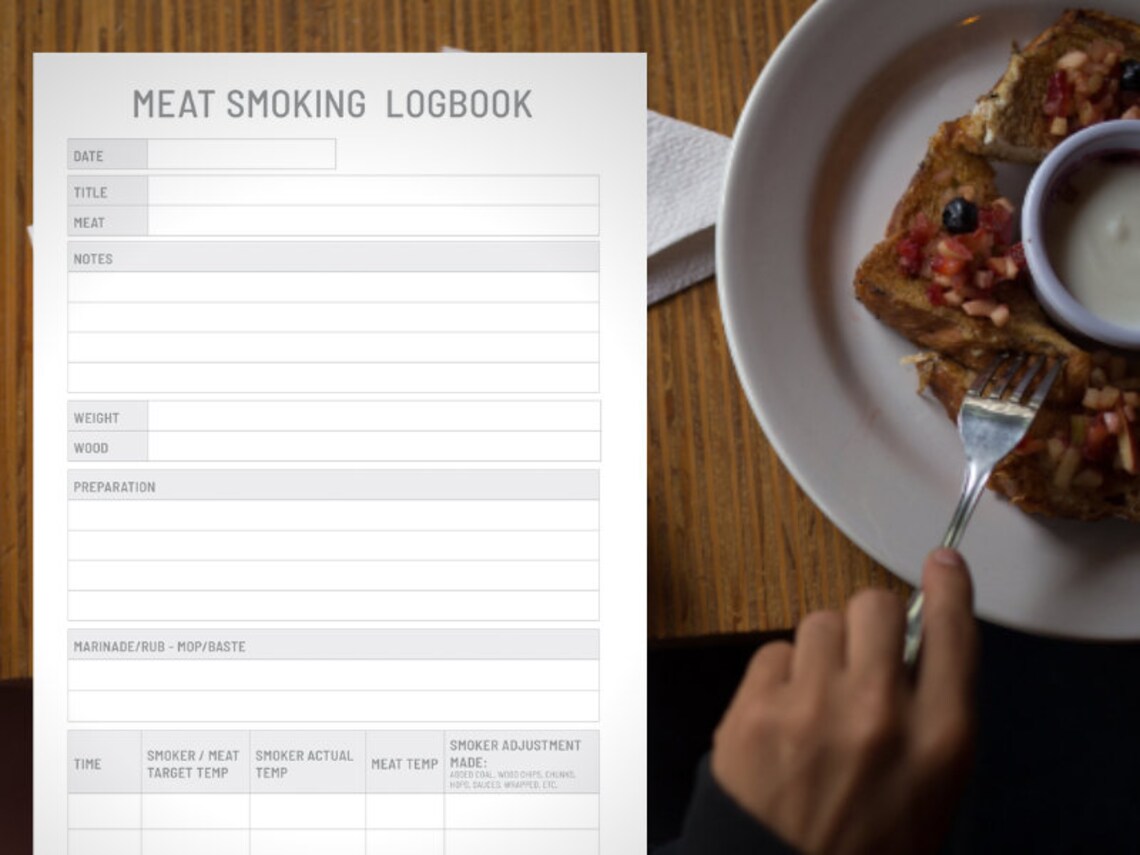 Meat Smoking Log Printable Smoked Meat Log Grilling Log Etsy