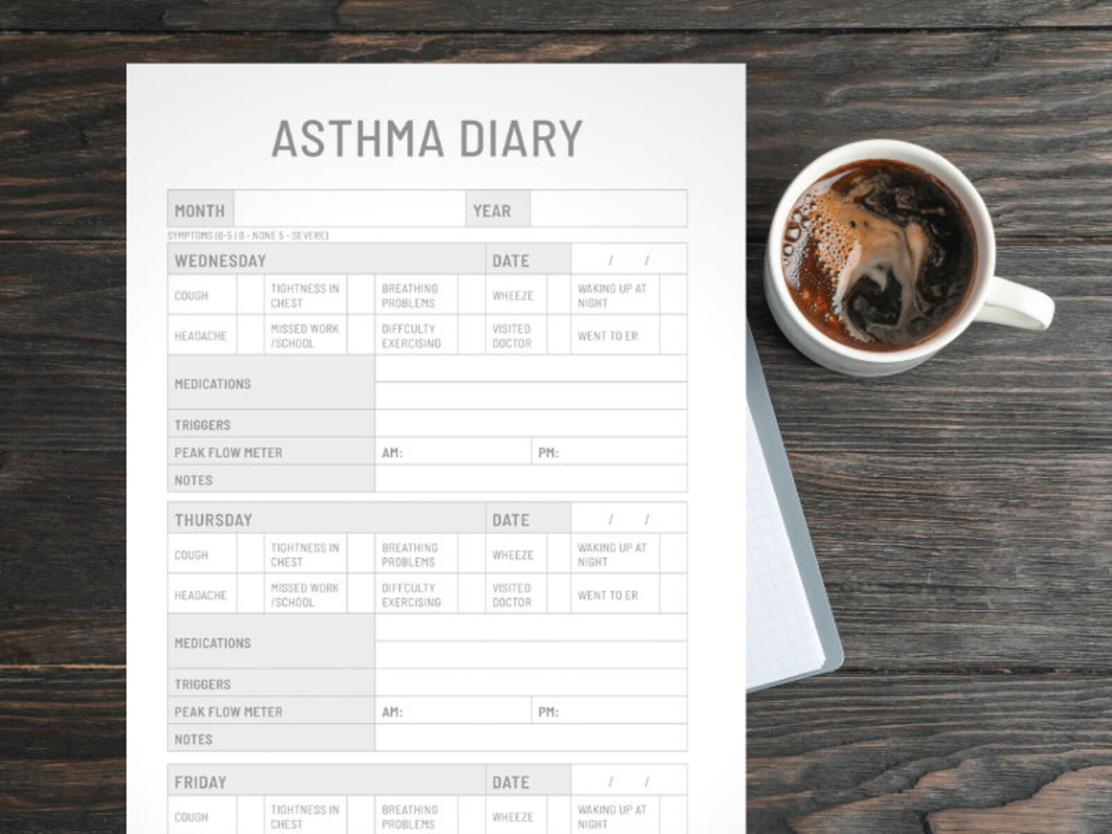 Asthma Diary Printable Digital Instant Download - Etsy France