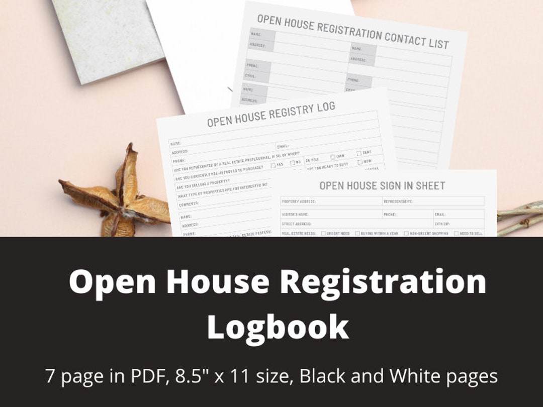 Open House Registration Logbook, Real Estate Forms, Open House Template ...
