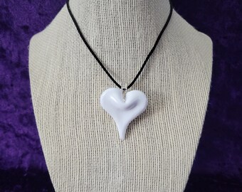 Snow White Glass Heart Necklace