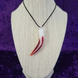 Blood Red/Cream White Glass Dragon Tooth Necklace
