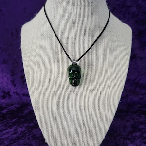 Dark Emerald Green Glass Skull Necklace