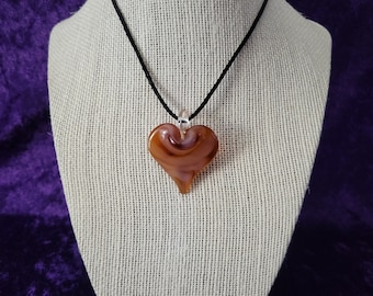 Amber/Cream White Glass Heart Necklace