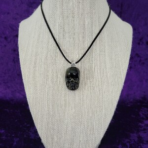 Metallic Black/Green Glass Skull Necklace