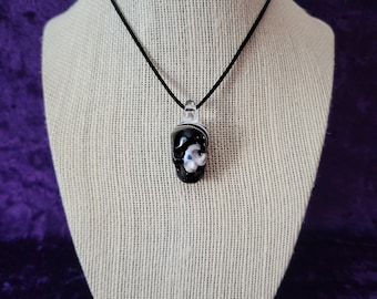 Black/Snow White Glass Skull Necklace