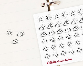 L137 Clear Weather Planner Sticker  weather sticker, weather label, transparent sticker, clear sticker, sun, rain, cloud, thunder, snow