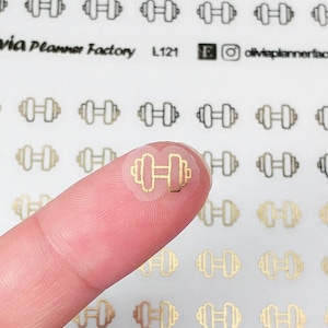 Dumbell sticker, dumbell card label, dumbell icon, gold foil sticker, foil sticker, transparent sticker (G121)