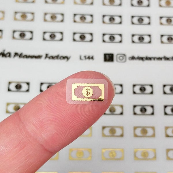 Money sticker, payday label, bill sticker, transparent sticker, clear sticker, gold foil sticker, foil sticker (G144)