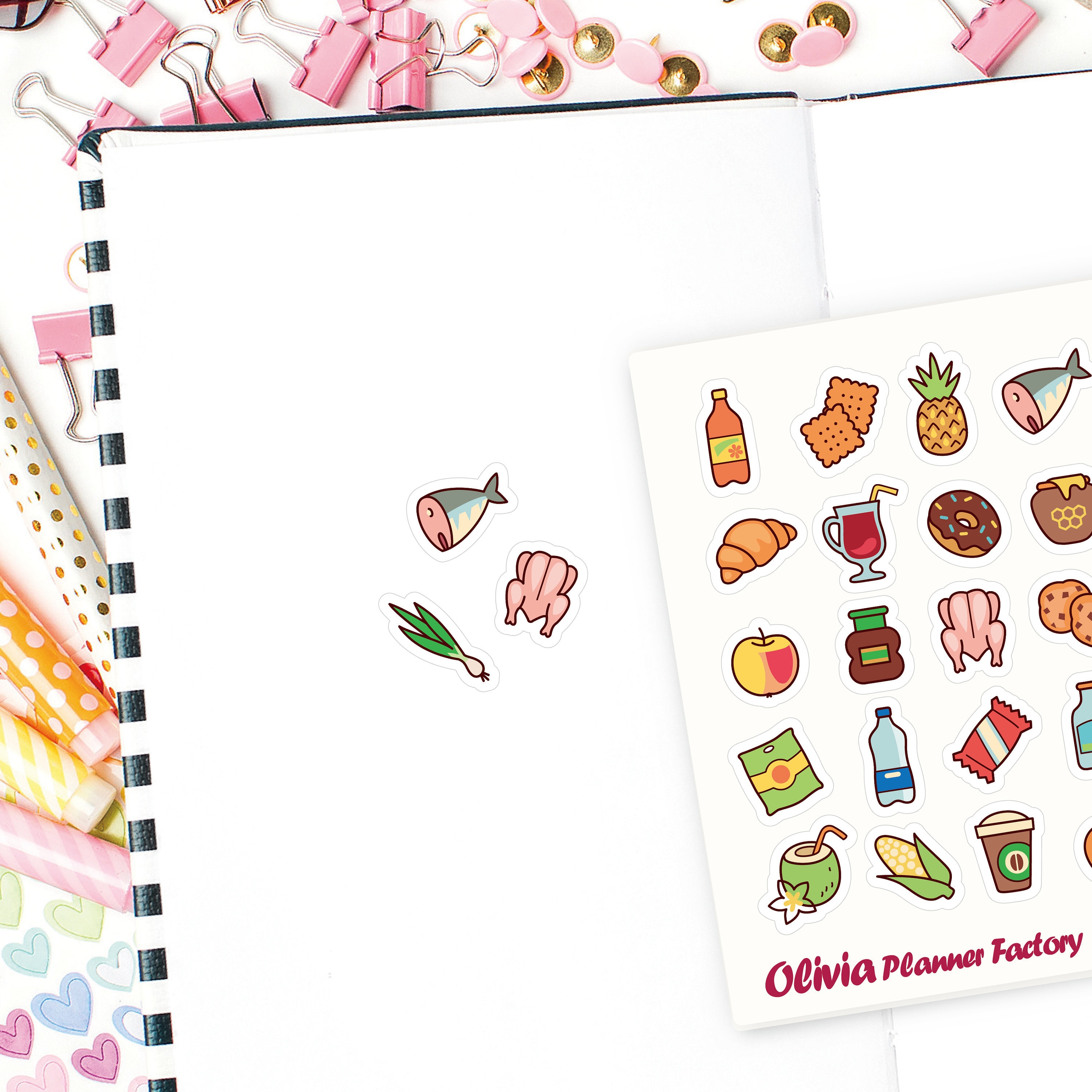 M188 ASSORTED Food stickers / Food  icon stickers / Food stickers / Matte Planner stickers / ECLP / Journal stickers
