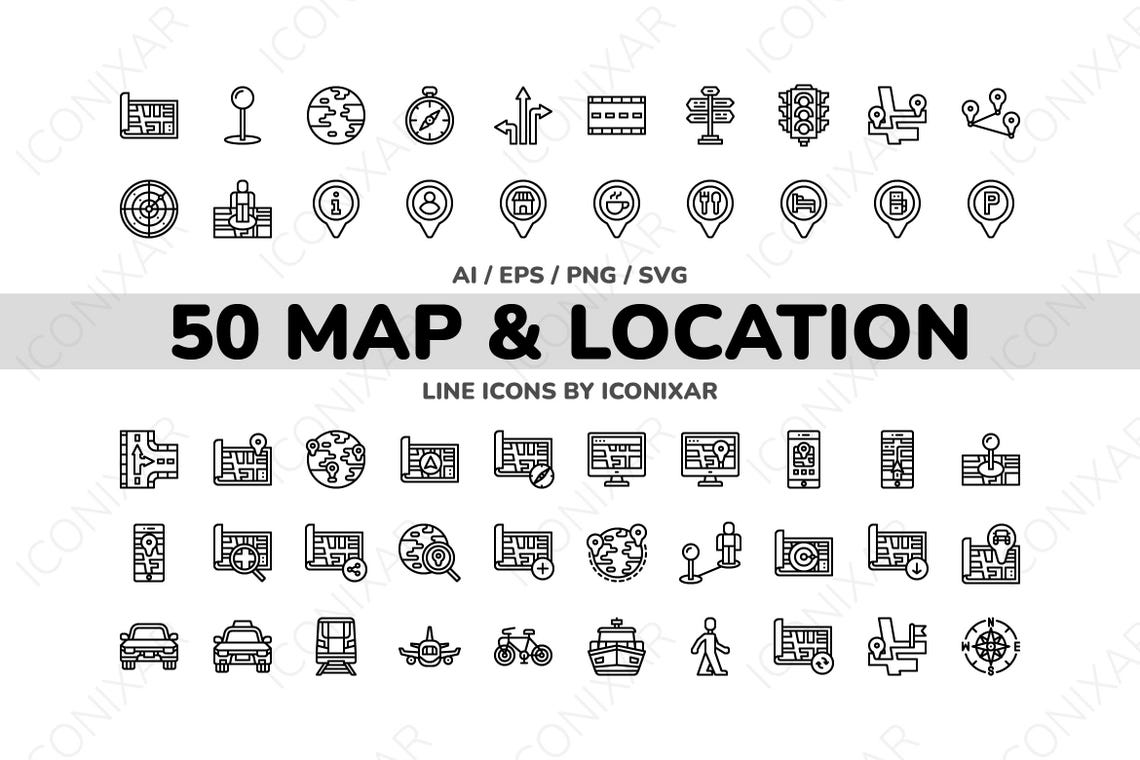 Map & Location Outline Icon Pack, SVG, PNG, Vector Icons - Etsy