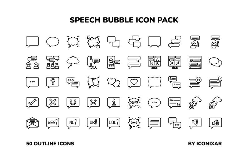 Speech Bubble Outline Icon Pack, SVG, PNG, Vector Icons - Etsy