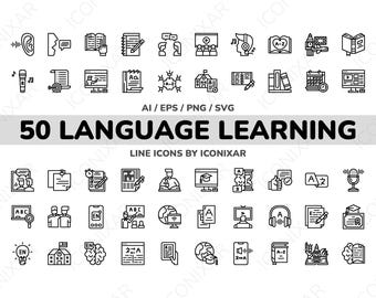 English Learning Outline Icon Pack, SVG, PNG, Vector Icons