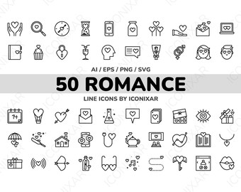 Romance Valentine Outline Icon Pack, SVG, PNG, Vector Icons