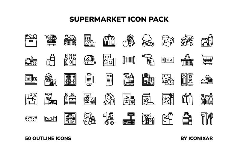 Supermarket Outline Icon Pack, SVG, PNG, Vector Icons - Etsy