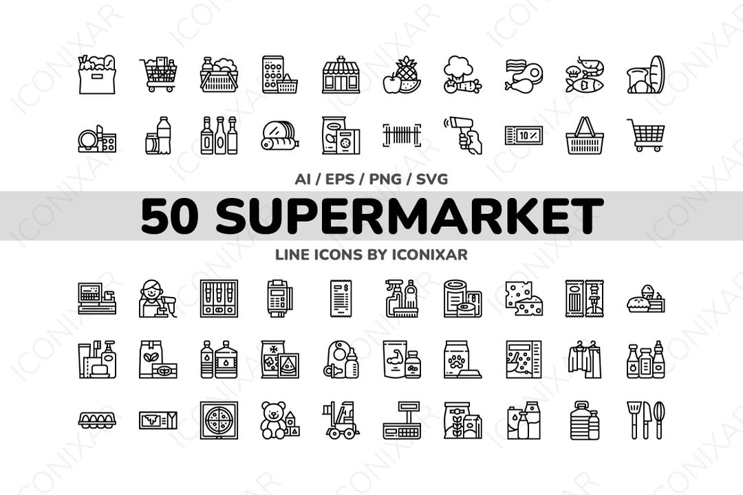 Supermarket Outline Icon Pack, SVG, PNG, Vector Icons - Etsy
