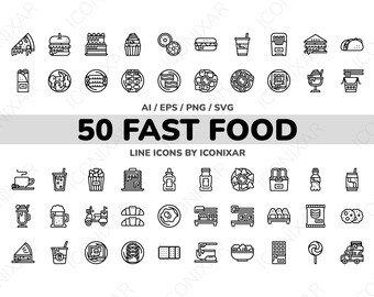 Fast Food Outline Icon Pack, SVG, PNG, Vector Icons