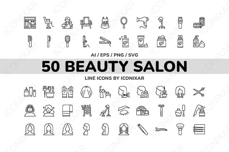 Beauty Salon Outline Icon Pack, SVG, PNG, Vector Icons - Etsy