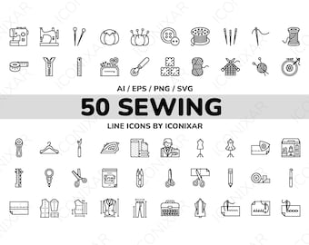 Sewing Outline Icon Pack, SVG, PNG, Vector Icons