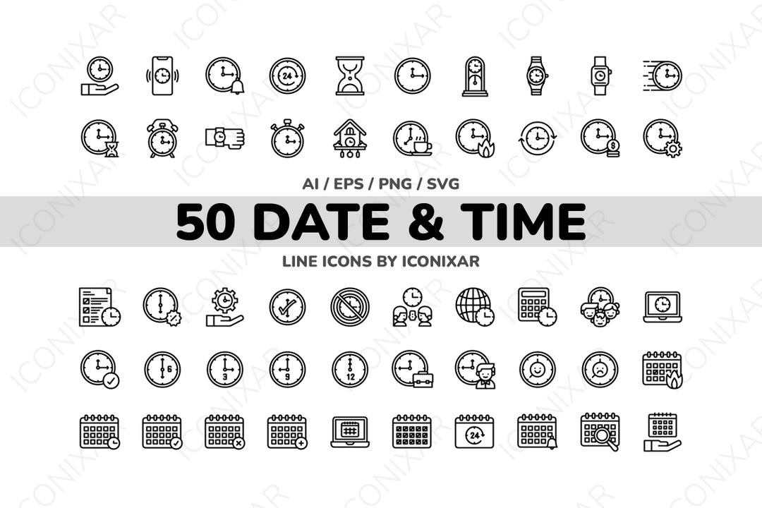 Date Time Outline Icon Pack, SVG, PNG, Vector Icons - Etsy